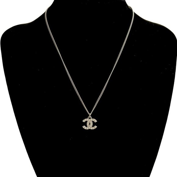 CHANEL Silver Logo Necklace